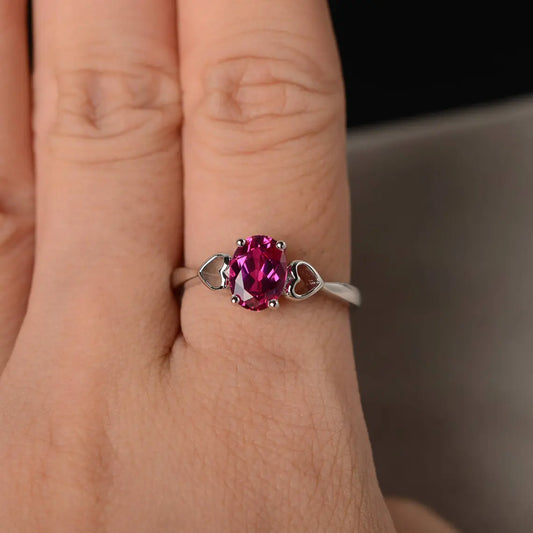 Elegant Oval Cut Ruby Solitaire 925 Sterling Silver Ring