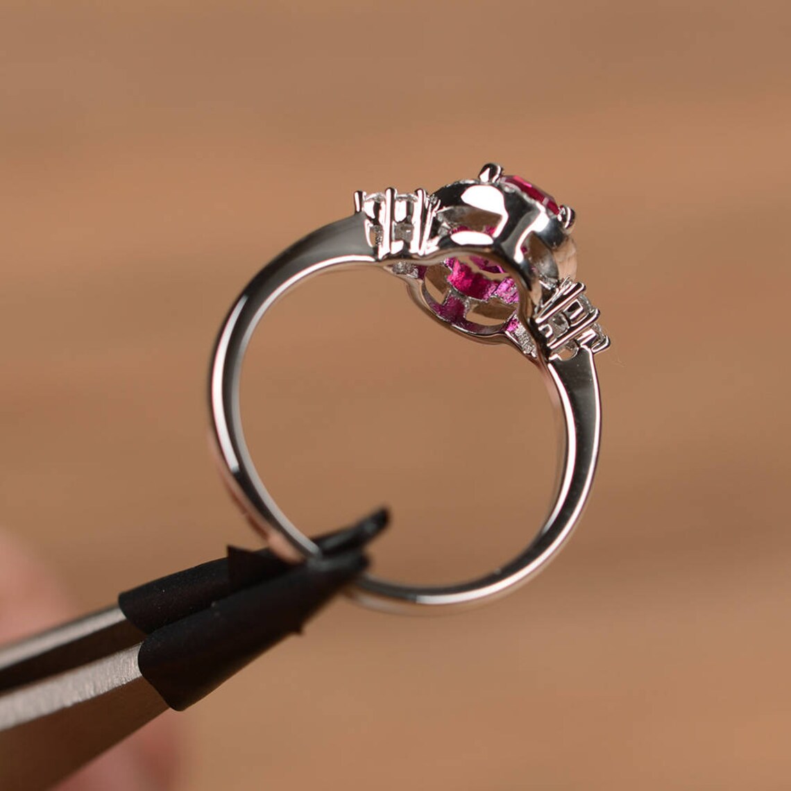 Elegant Oval Cut Ruby Halo Engagement Rings For Women - 925 Sterling Silver Ring