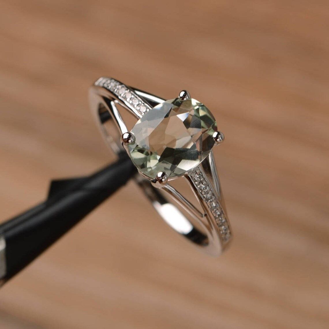 Natural Oval Cut Green Amethyst Statement Ring