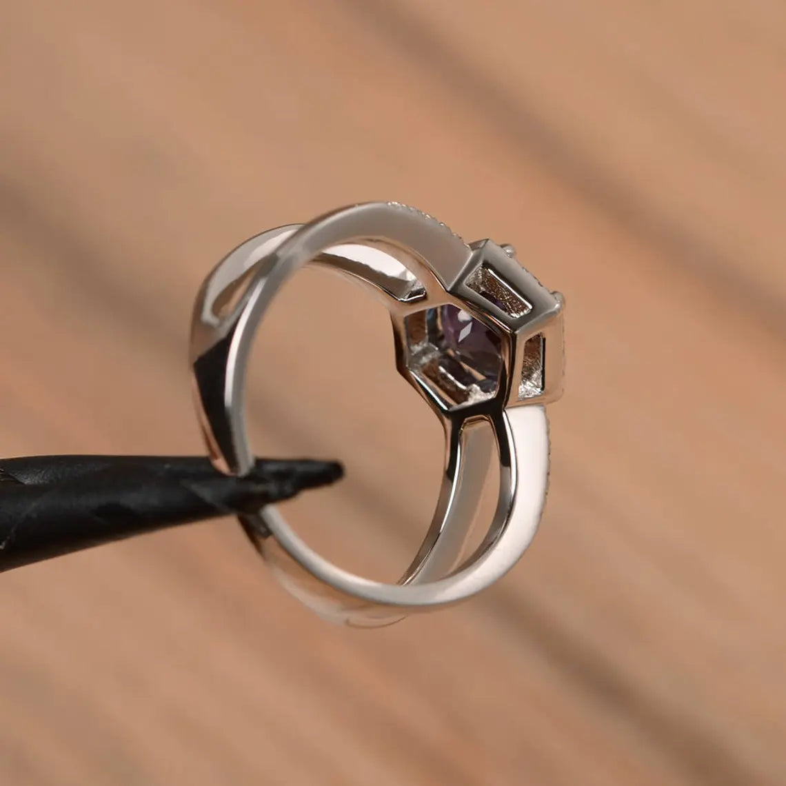 Alexandrite Vintage Wedding Ring - 925 Sterling Silver Rings