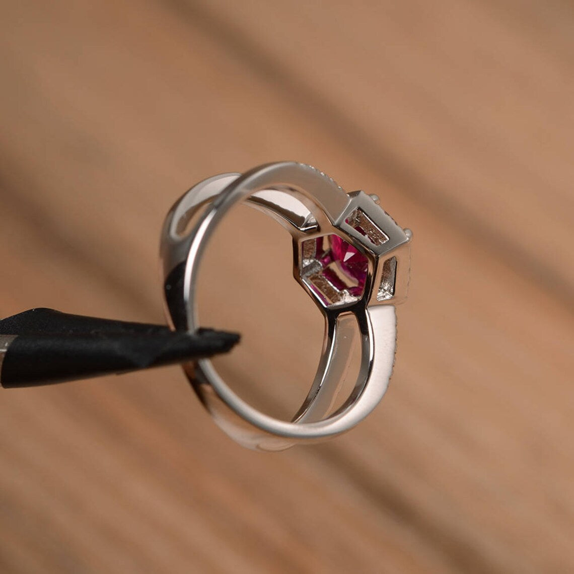 Bague de mariage en rubis rond créée en laboratoire - Bagues en argent sterling 925