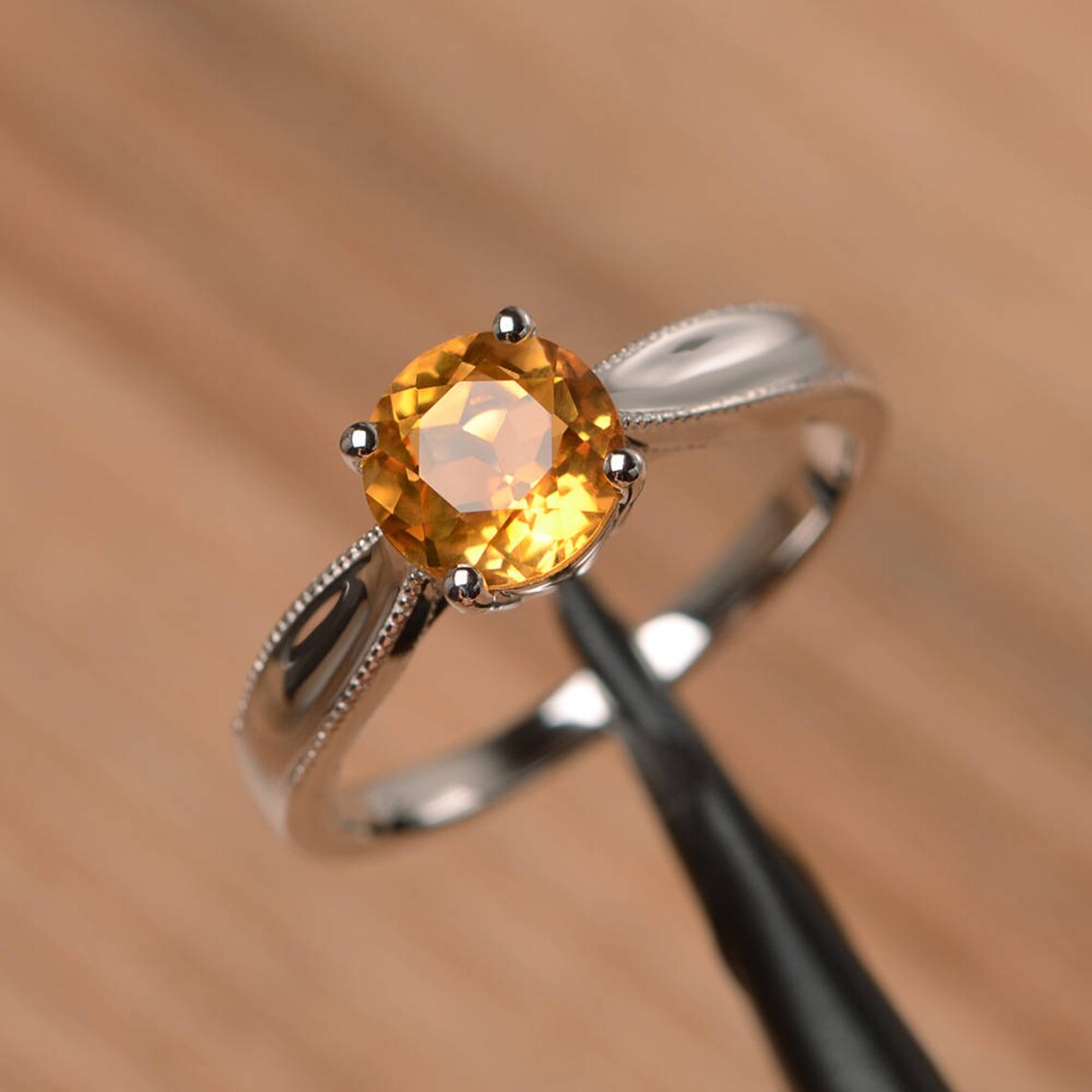 Bague de promesse en citrine ronde naturelle - Bague en argent sterling 925