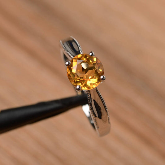 Bague de promesse en citrine ronde naturelle - Bague en argent sterling 925