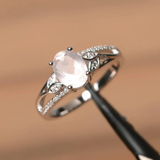 Natural Oval Cut Rose Quartz Vintage Promise Rings 