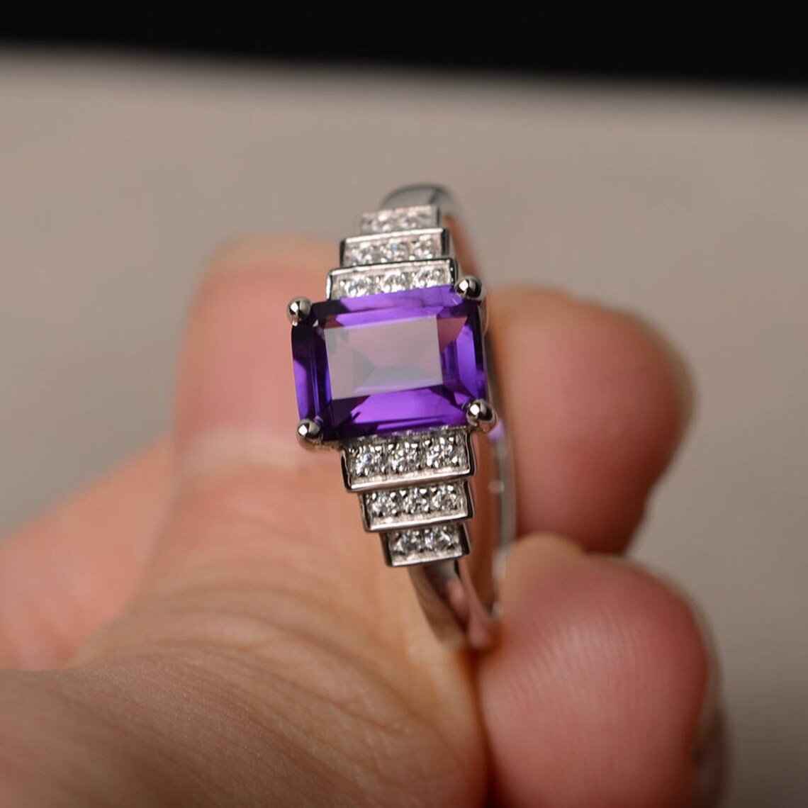 Natürlicher Amethyst-Ring im Smaragdschliff – Statement-Ring aus 925er Sterlingsilber