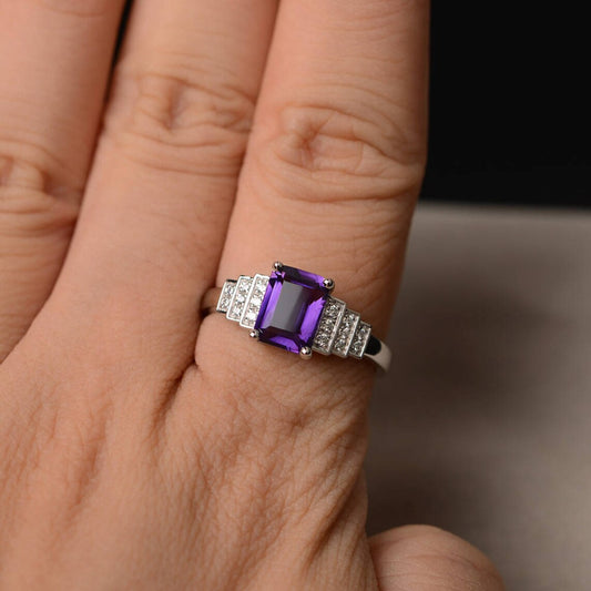 Natürlicher Amethyst-Ring im Smaragdschliff – Statement-Ring aus 925er Sterlingsilber