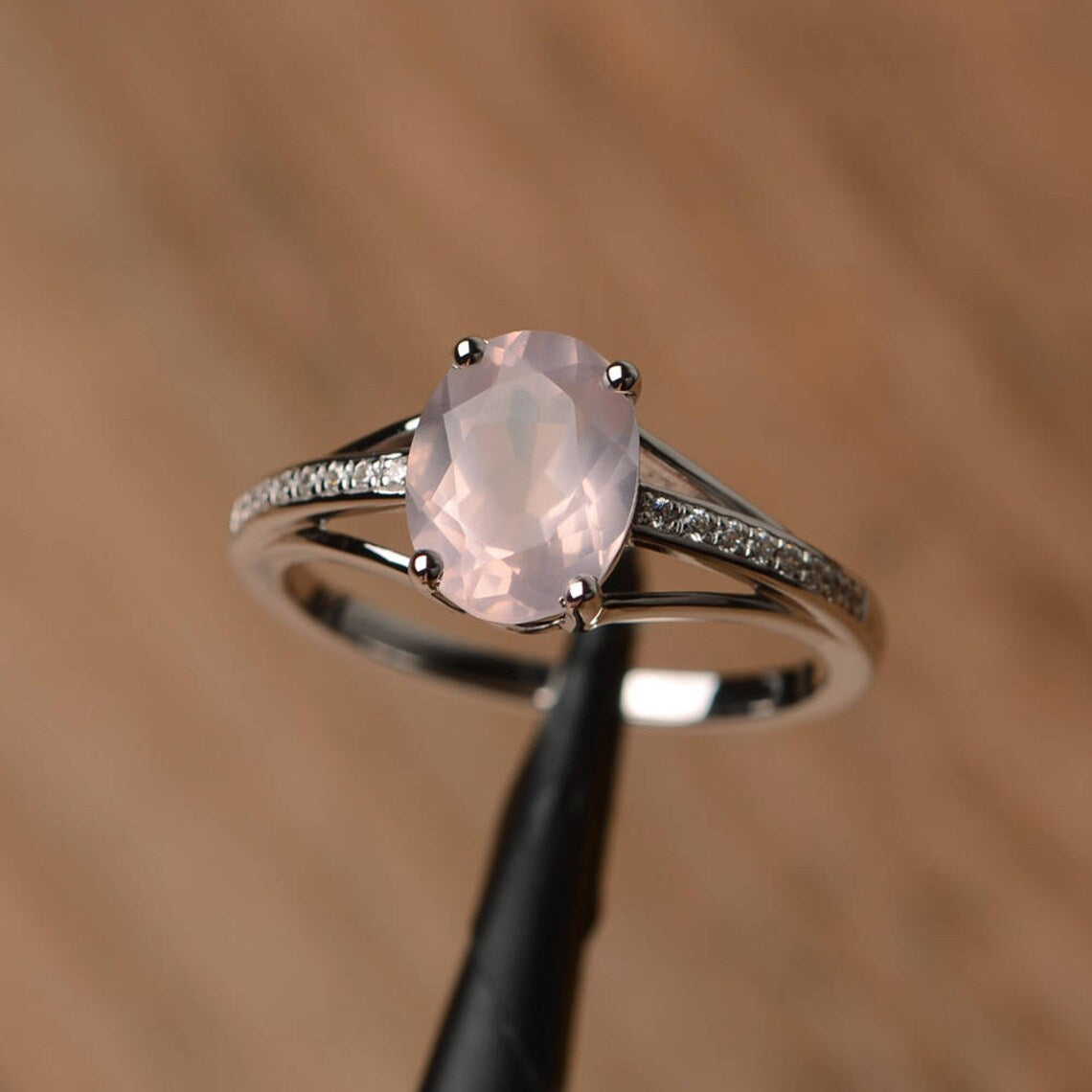 Natural Oval Cut Rose Quartz Unique Promise Rings - 925 Sterling Silver RIngs