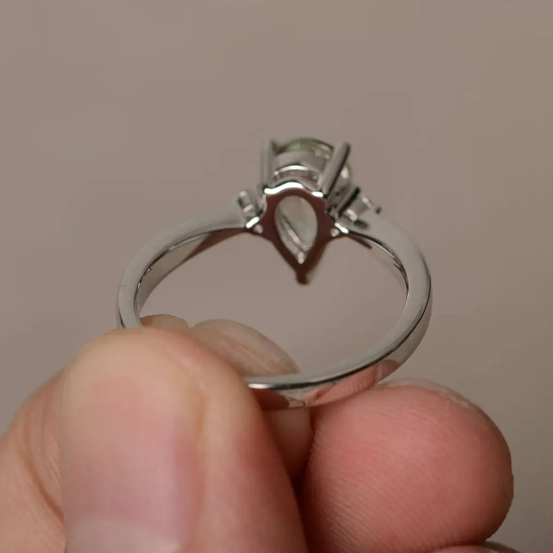 Cute Pear Cut Natural Prasiolite Ring - 925 Sterling Silver Statement Ring
