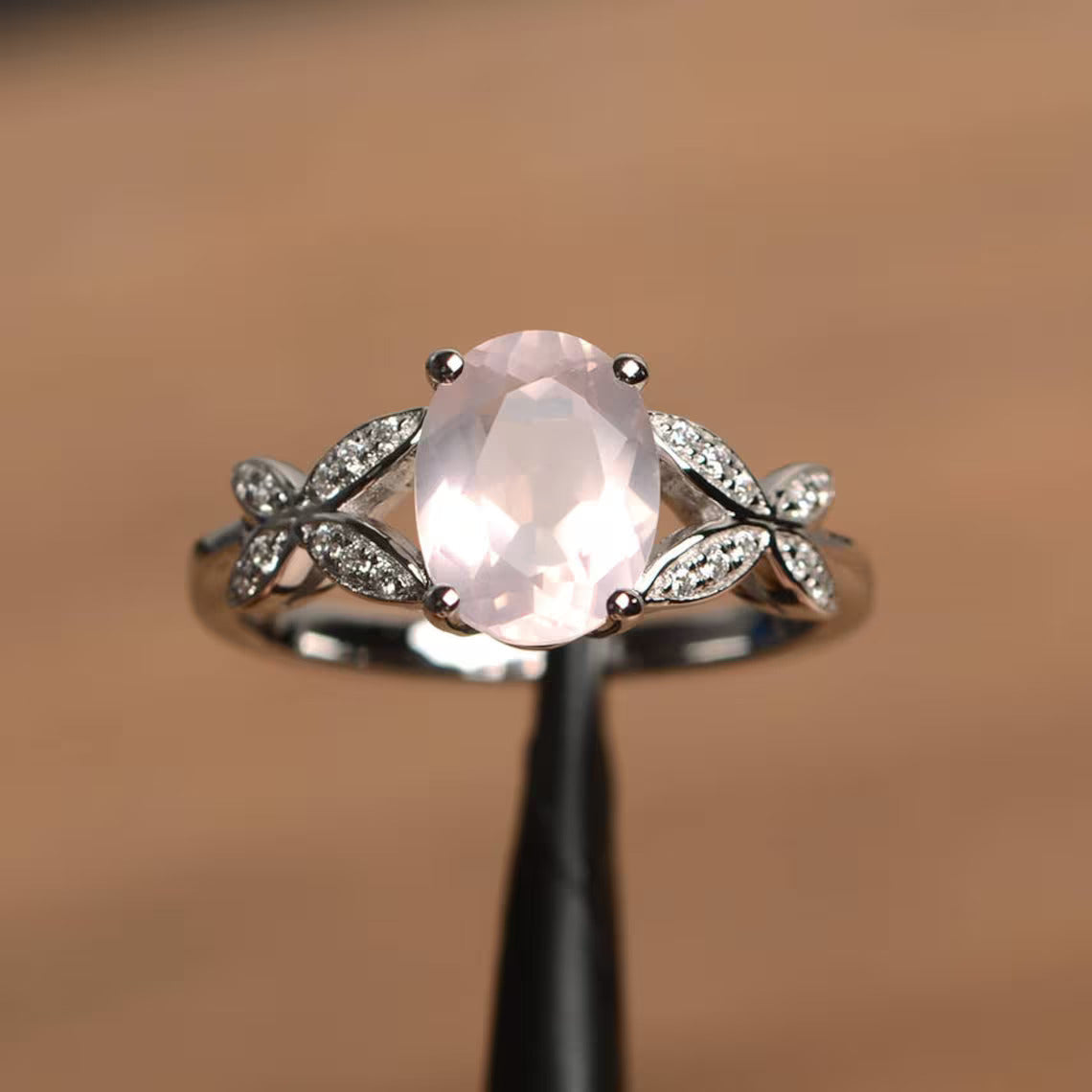 Natural Oval Cut Rose Quartz Promise  Ring