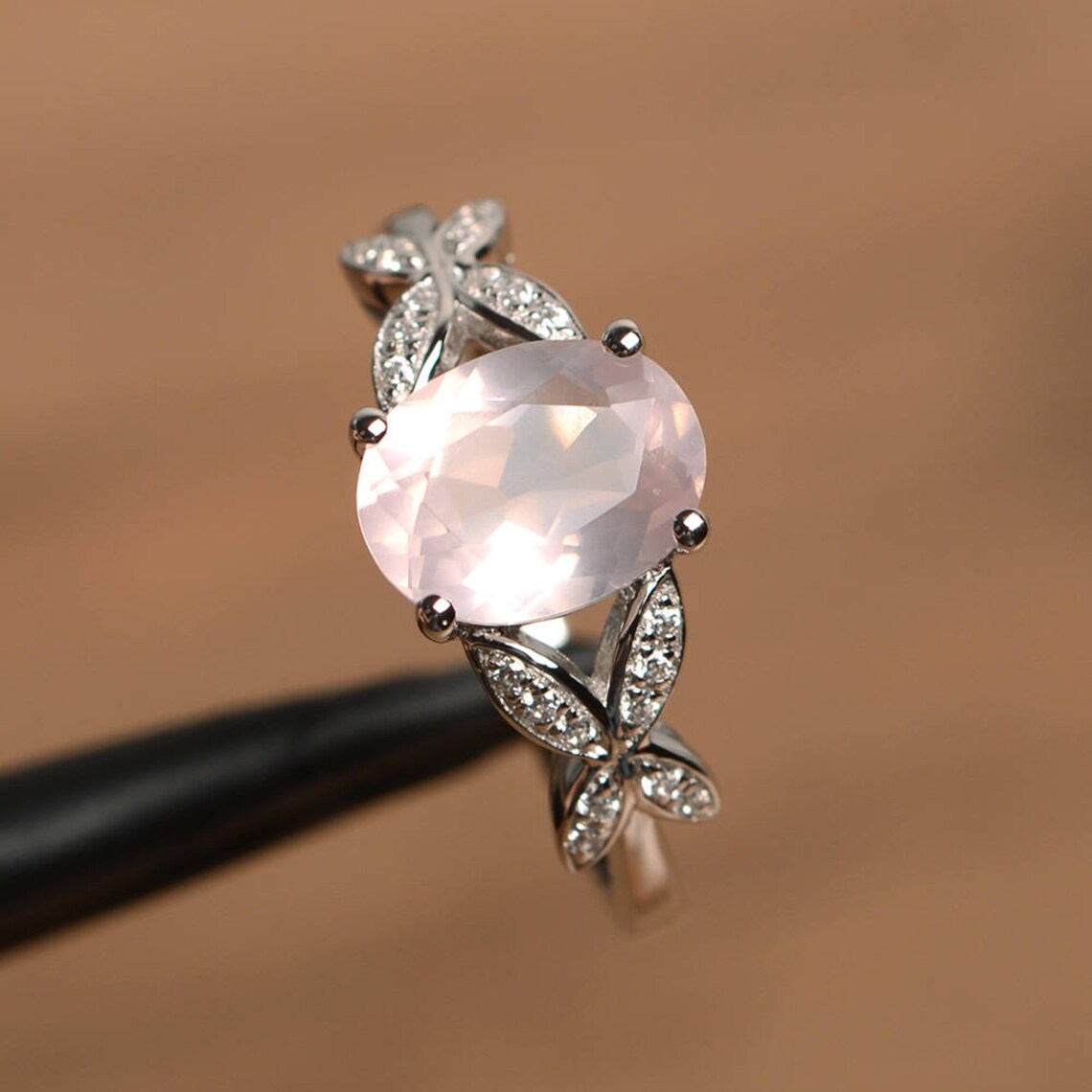 Bague de promesse en quartz rose taille ovale naturelle - Bague en argent sterling 925