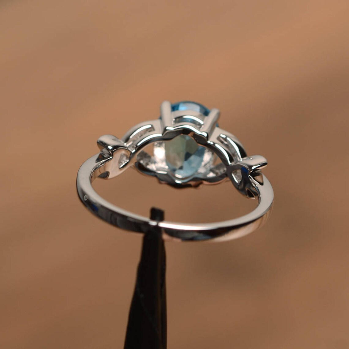 Natural Oval Cut Blue Topaz Unique Promise Solitaire Ring - 925 Sterling Silver Ring