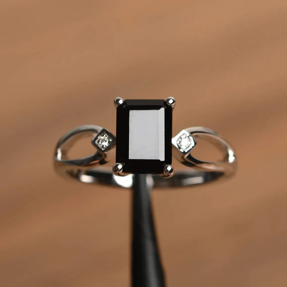 Bague de promesse en onyx noir taille émeraude naturelle - Bague en argent sterling 925