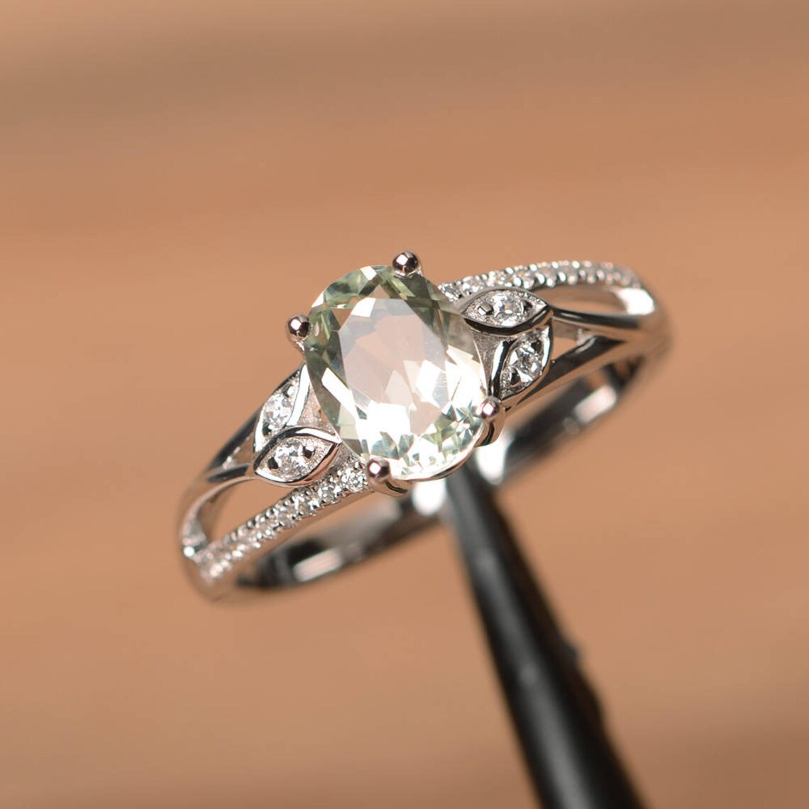 Natural Oval Cut Green Amethyst Engagement Ring