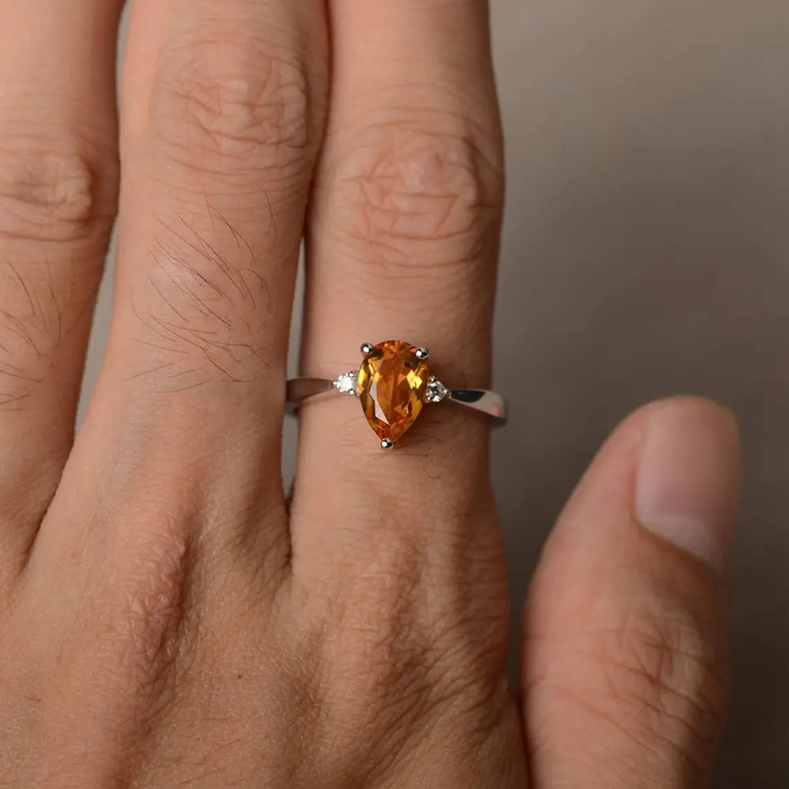 Bague citrine naturelle taille poire - Argent sterling massif 925