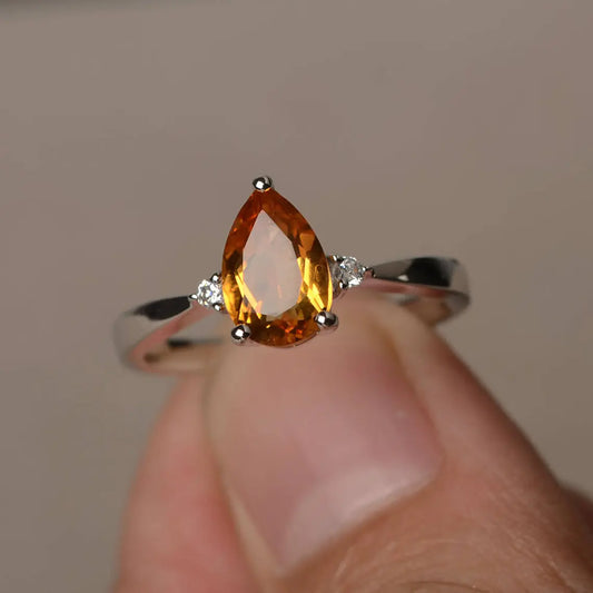 Bague citrine naturelle taille poire - Argent sterling massif 925