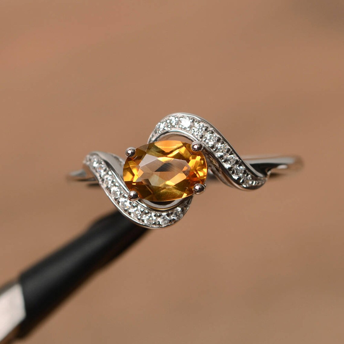 Bague de promesse en citrine ovale naturelle - Bague en argent sterling 925