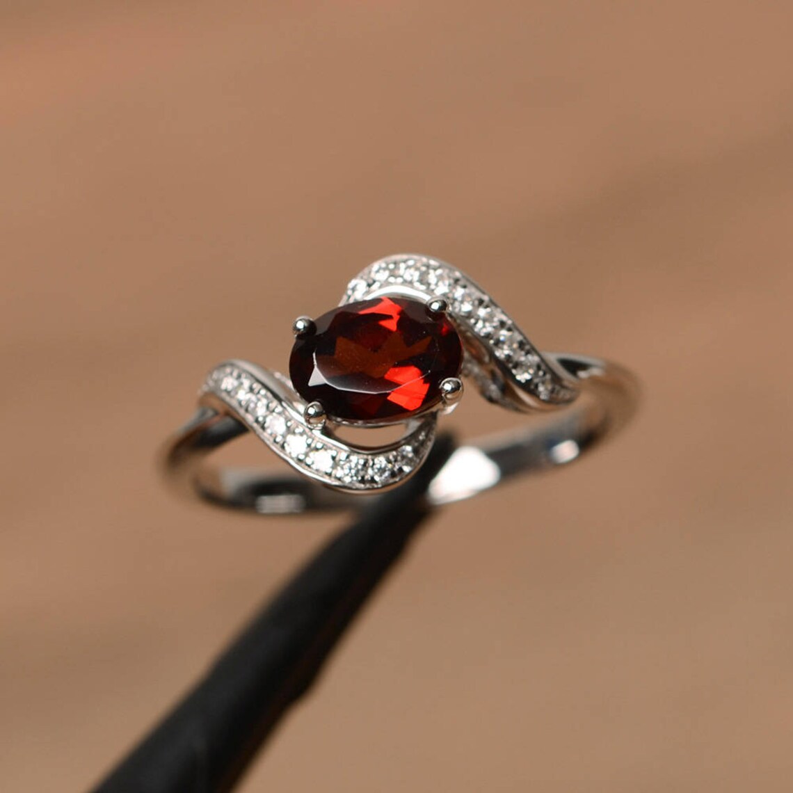 Natural Oval Cut Garnet Unique Promise Ring 