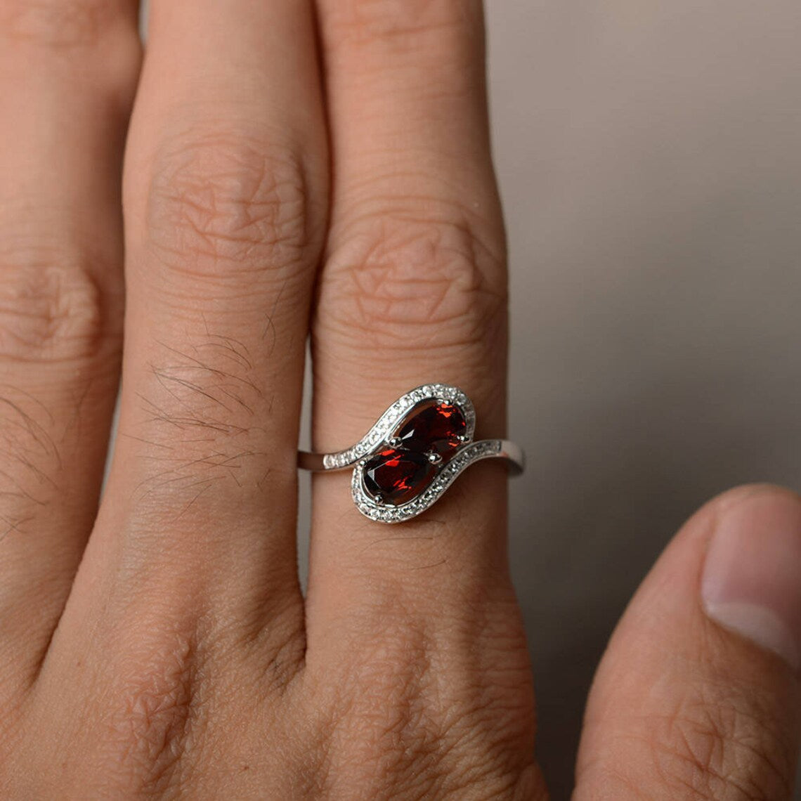 Cute Pear Cut Natural Garnet Engagement Ring - 925 Sterling Silver Ring