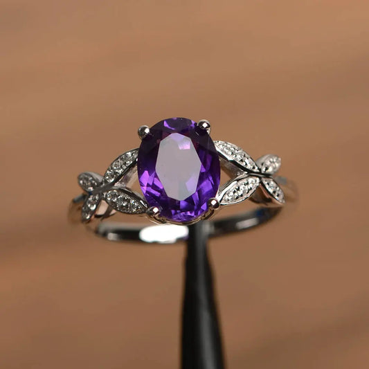 Natürlicher Amethyst-Verlobungsring im Ovalschliff – Ring aus 925er Sterlingsilber