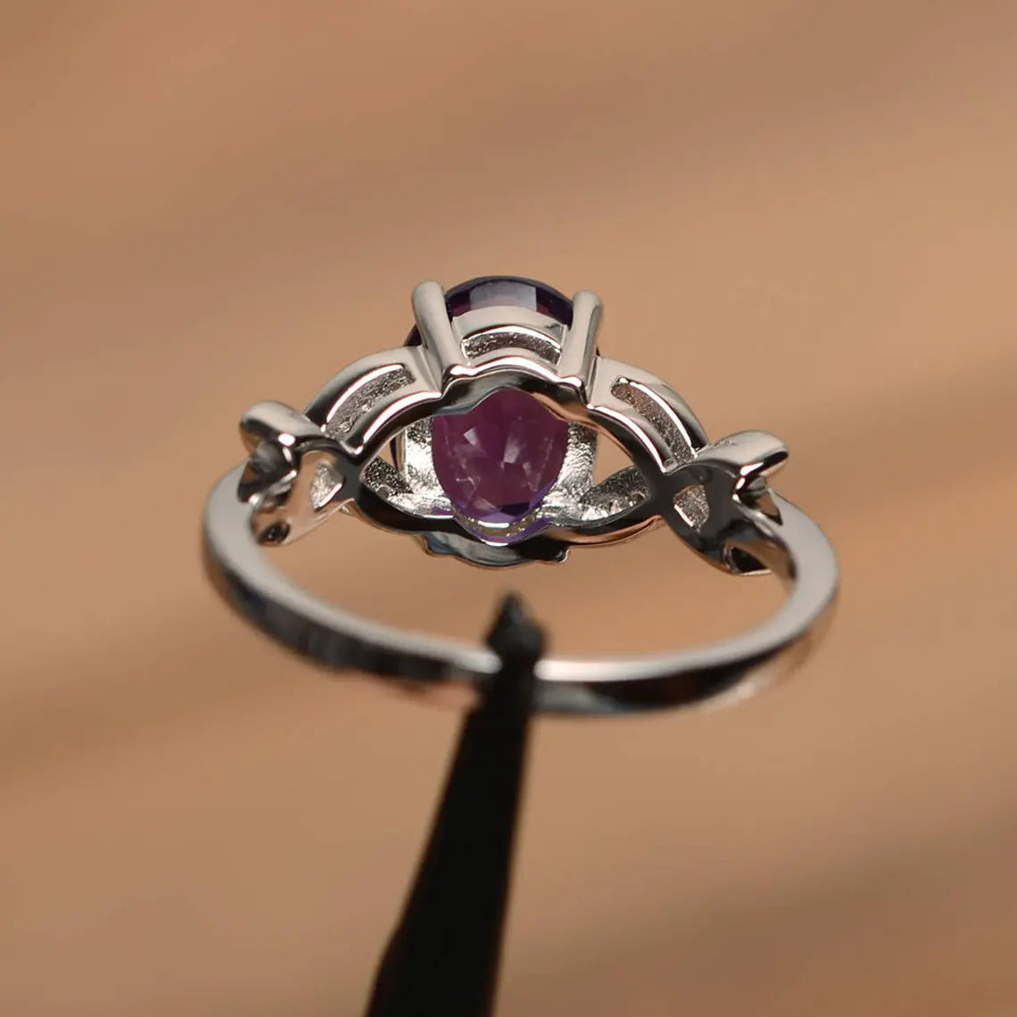 Natural Oval Cut Amethyst Unique Promise Ring - 925 Sterling Silver Ring