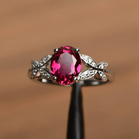 Cute Lab Created Oval Cut Ruby Unique Solitaire Rings