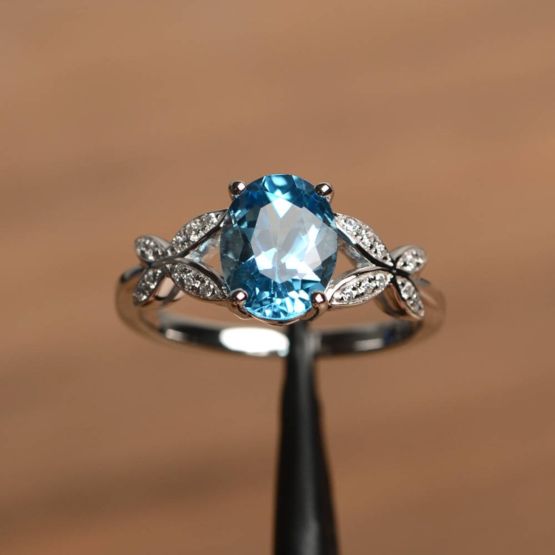 Natural Oval Cut Blue Topaz Unique Promise Solitaire Ring - 925 Sterling Silver Ring