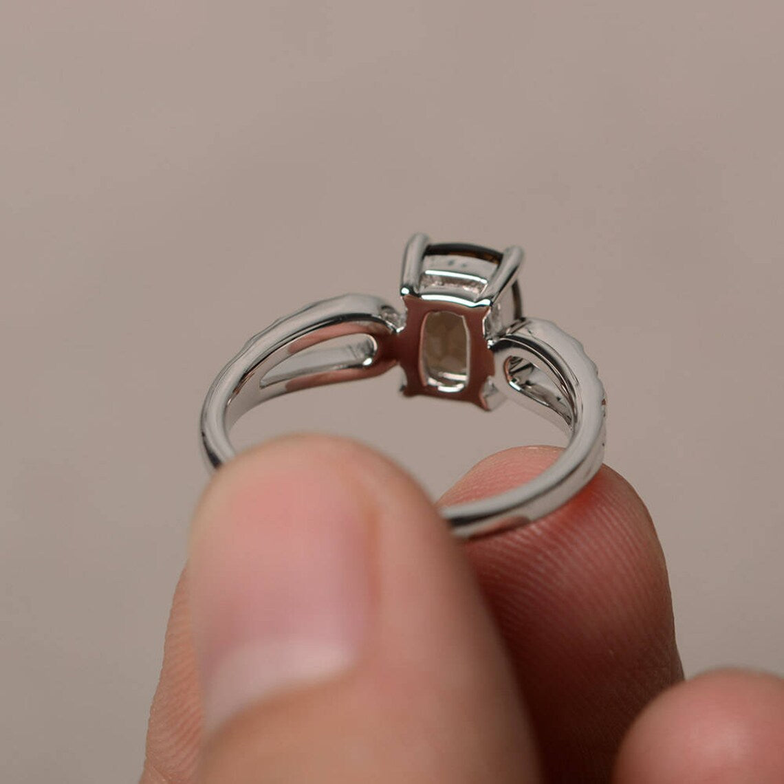 Natürlicher Rauchquarz-Solitärring im Kissenschliff – Ring aus 925er Sterlingsilber