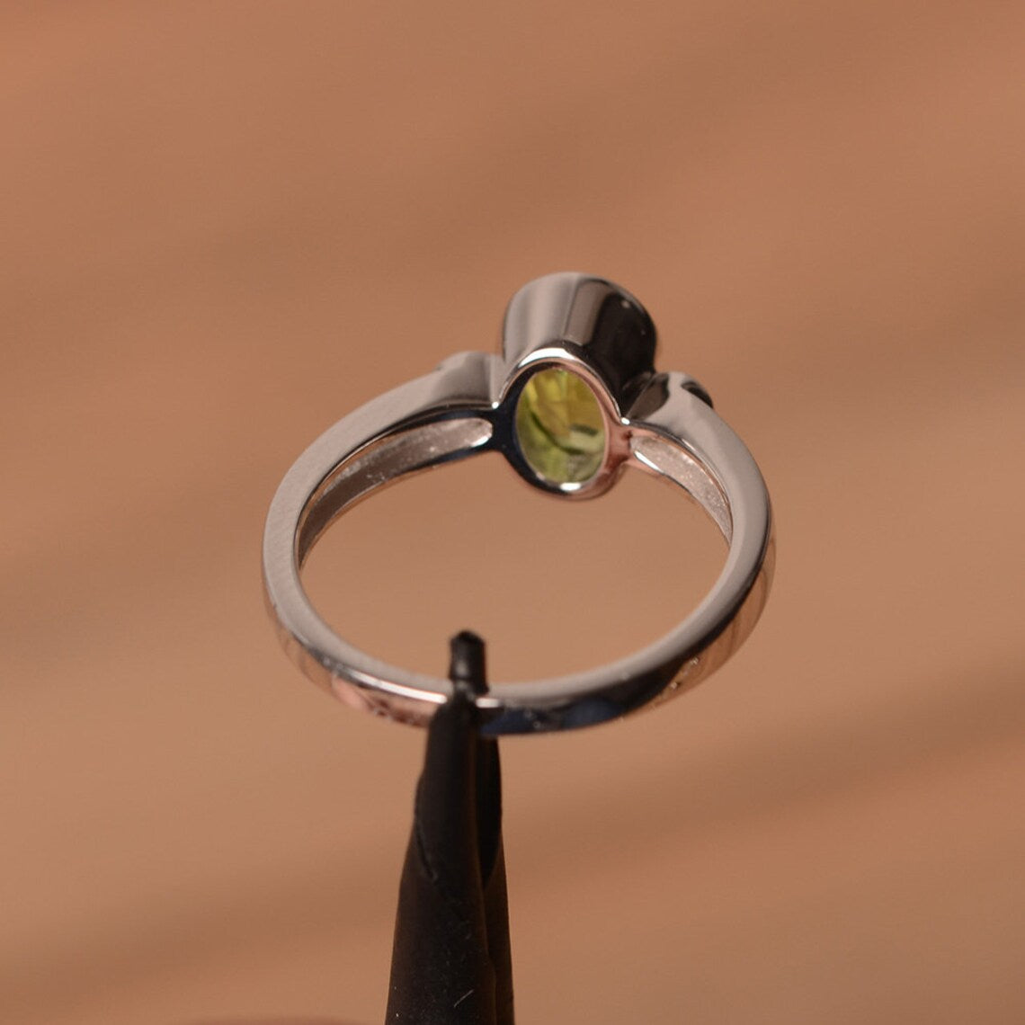 Natural Oval Cut Peridot Simple Promise Rings - 925 Sterling Silver Ring