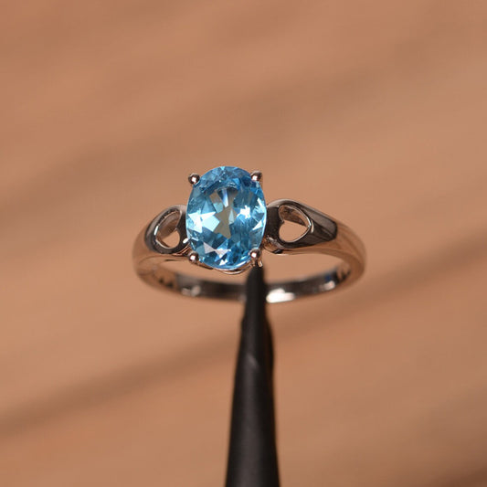 Natural Oval Cut Blue Topaz Cute Promise Rings