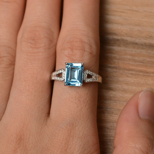 Swiss Blue Topaz Emerald Cut Promise Rings 