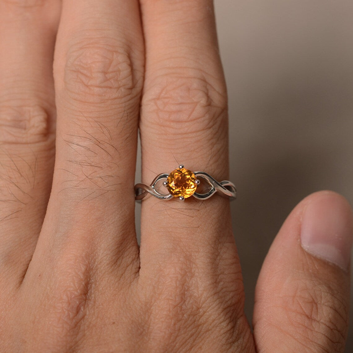 Natural Round Cut Citrine 925 Solid Sterling Silver Solitaire Ring