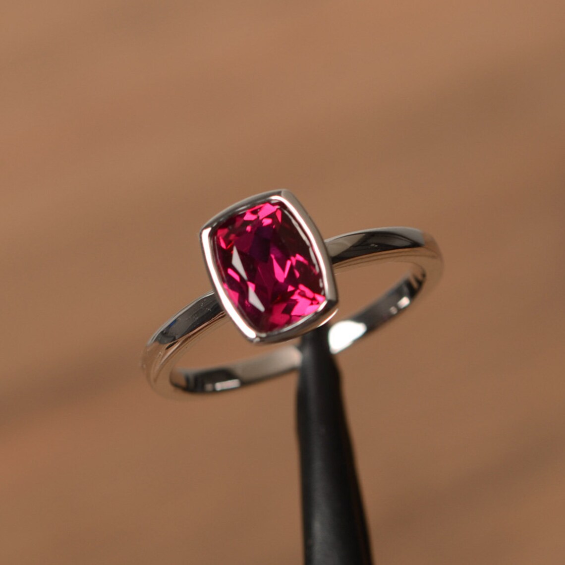 Lab Created Cushion Cut Ruby Simple Promise Ring