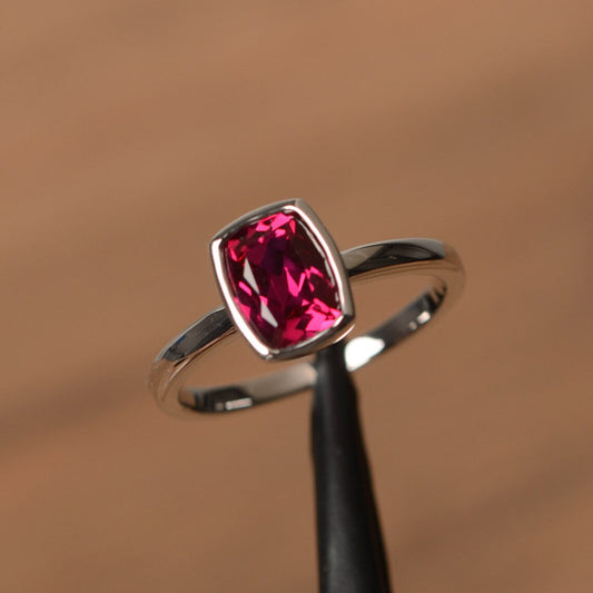 Lab Created Cushion Cut Ruby Simple Promise Ring