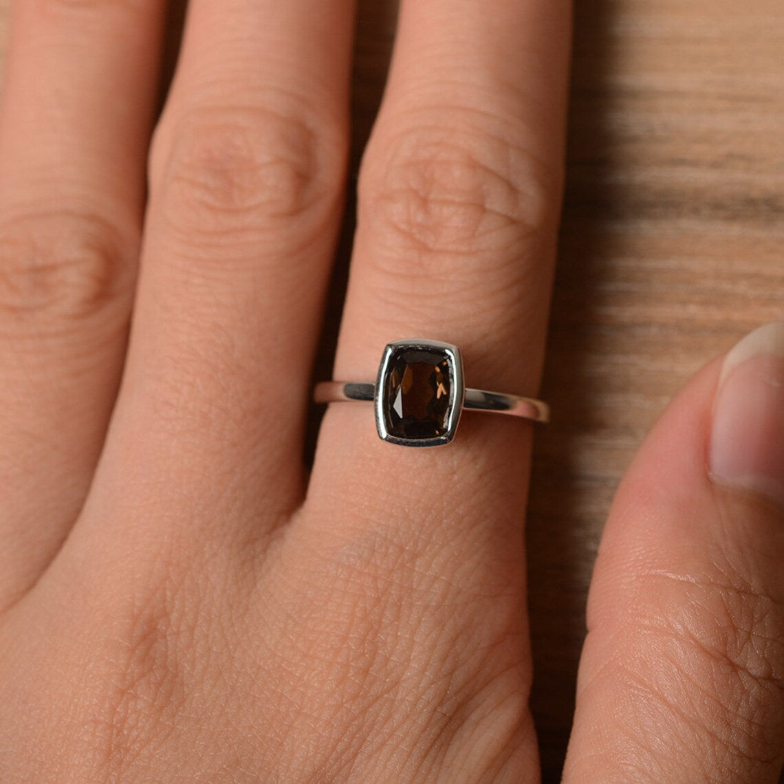 Smoky Quartz Simple Bezel Set Solitaire Rings 