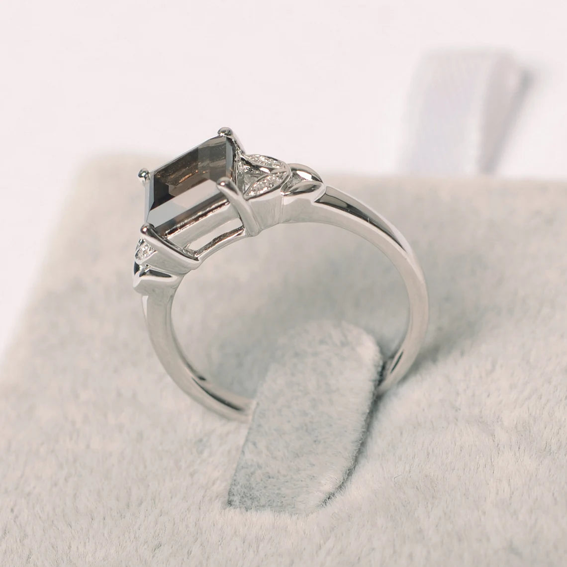 Natural Square Cut Smoky Quartz Wedding Ring - 925 Sterling SIlver RIng