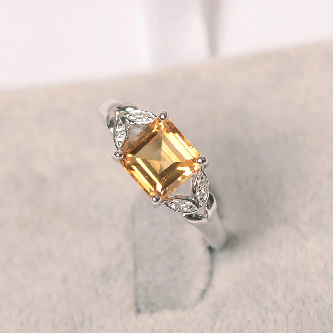 Bague solitaire citrine coupe carrée naturelle - Bague en argent sterling 925