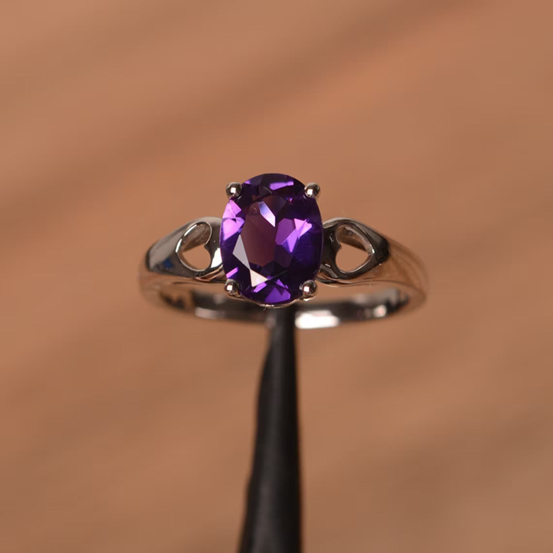 Cute Oval Cut Amethyst Solitaire  Ring