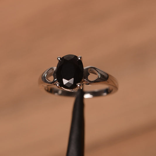 Natürlicher, rund geschliffener schwarzer Onyx-Verlobungsring – Ring aus 925er Sterlingsilber