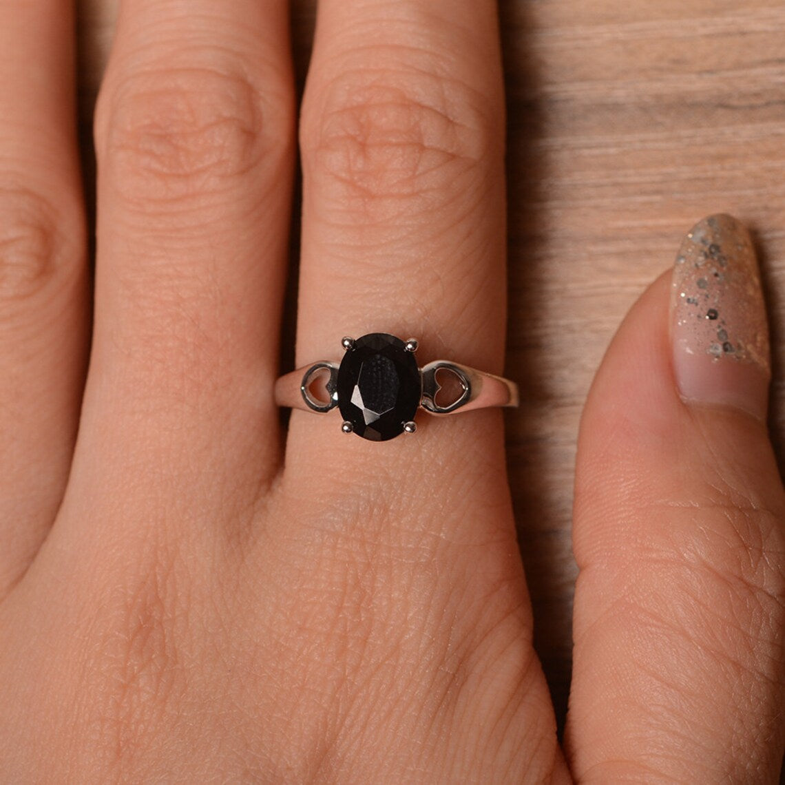 Natural Round Cut Prong Set Black Onyx Solitaire Promise Rings - 925 Sterling Silver Ring