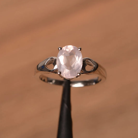 Natural Oval Cut Rose Quartz Cute Promise Rings