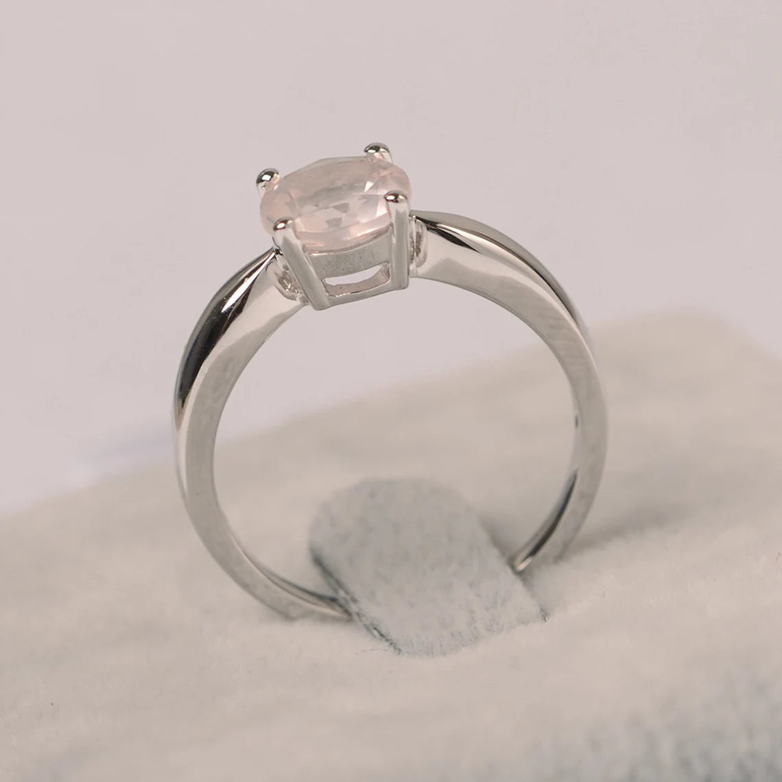 Bague de promesse en quartz rose taille ronde naturelle - Bague en argent sterling 925