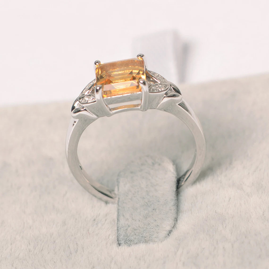 Natural Square Cut Citrine Solitaire Ring - 925 Sterling Silver Ring