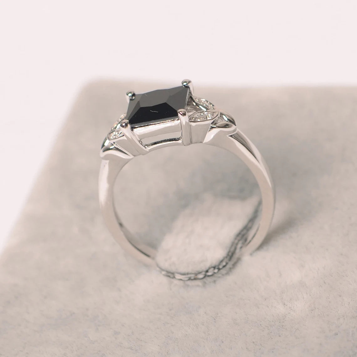 Natural Black Onyx Promise Ring - 925 Sterling Silver Ring