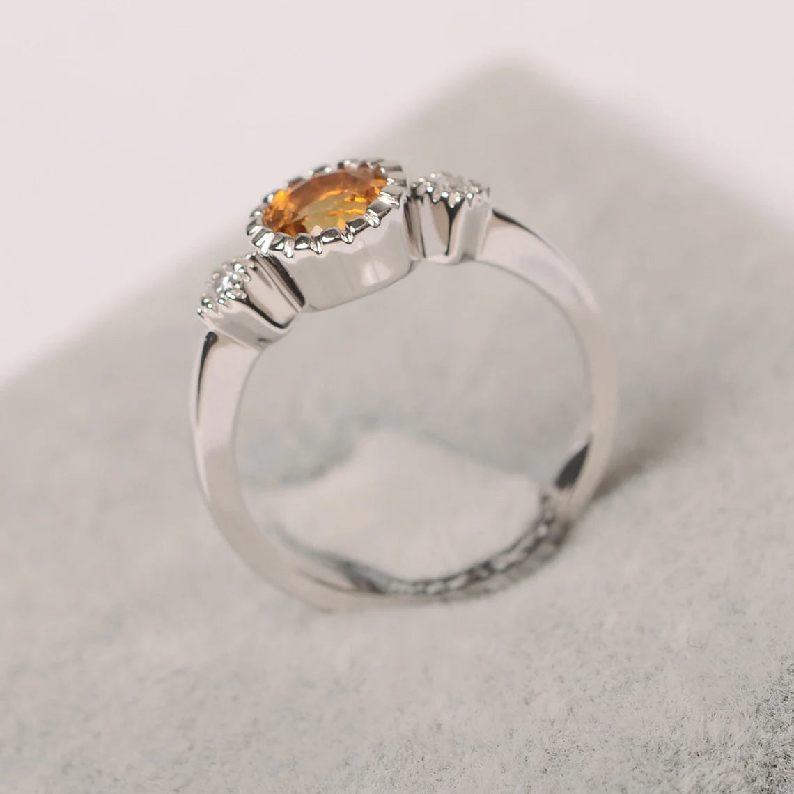 Bague à trois pierres en citrine ronde naturelle - Bague en argent sterling 925