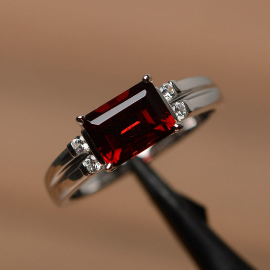 Natural Emerald Cut Garnet Statement Ring 