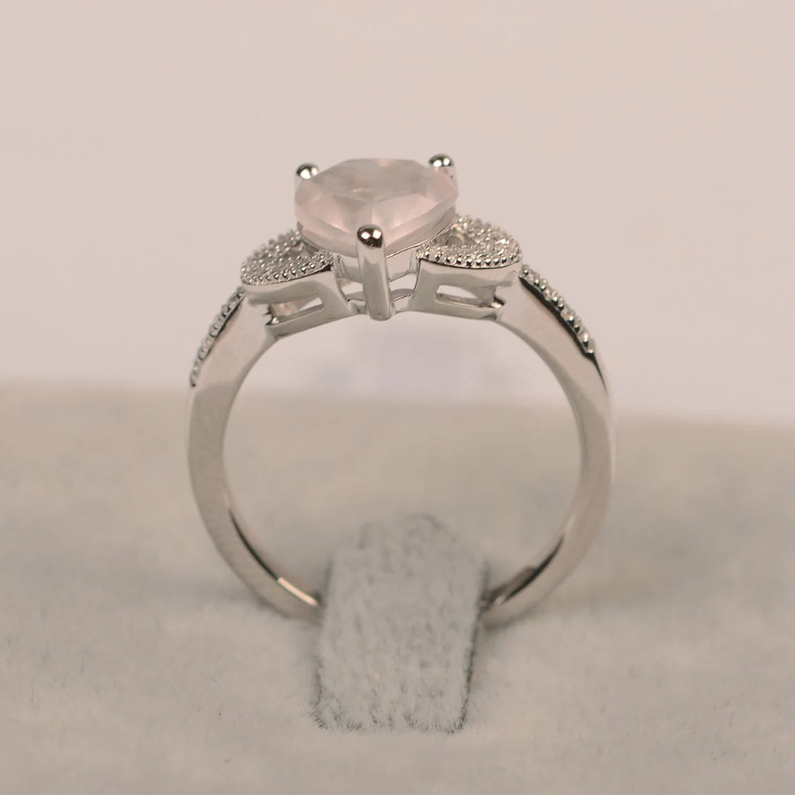 Bague de promesse en quartz rose taille cœur naturel - Bague en argent sterling 925