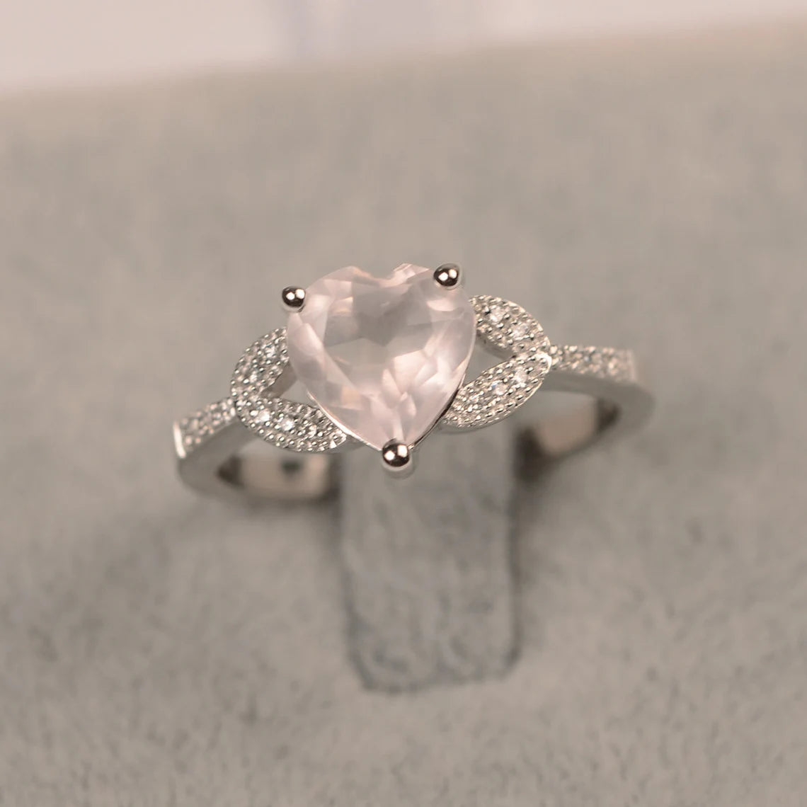 Natural Heart Cut Rose Quartz Promise Ring - 925 Sterling Silver Ring