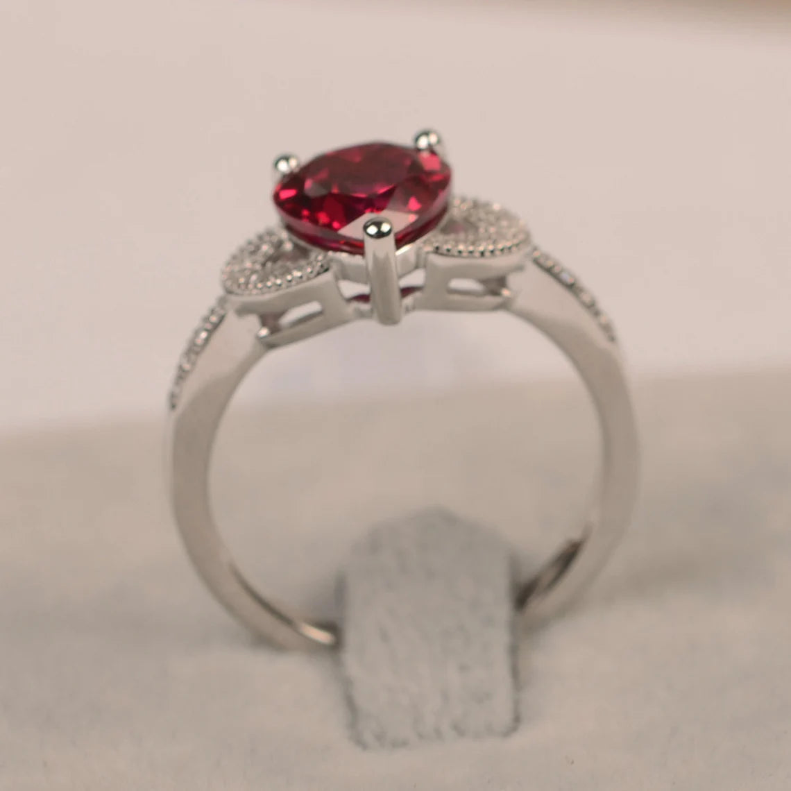 Ruby Wedding  Vintage Ring - 925 Sterling Silver Promise Ring