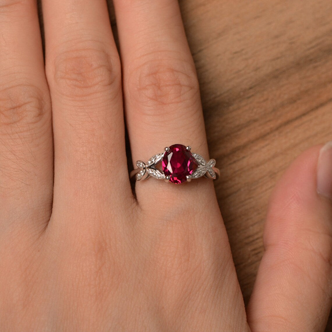 Cute Lab Created Oval Cut Ruby Unique Solitaire Rings - 925 Sterling Silver Rings