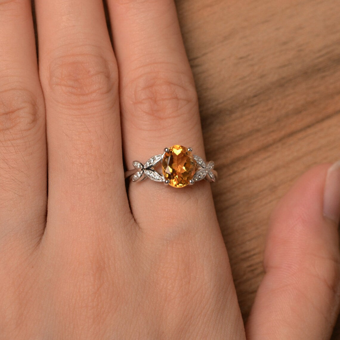 Bagues de promesse en citrine ovale naturelle - Bague en argent sterling 925